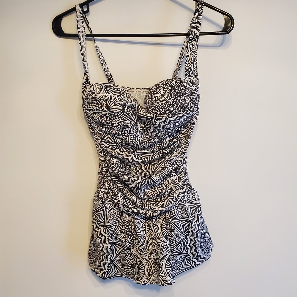 Black and white mandela patterned one piece swimsuit dress